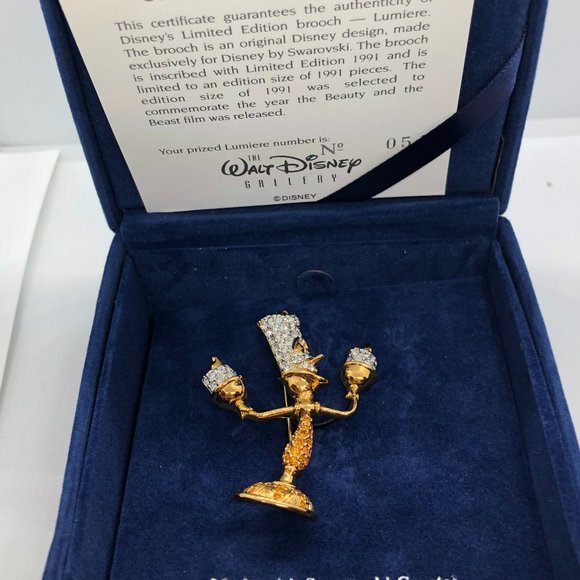 Disney Limited Edition Lumiere Brooch by Swarovski Never Used - Original Box